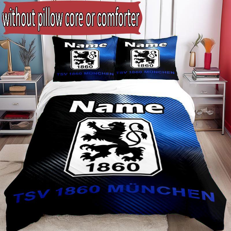 3-teiliges Bettbezug-Set (1 * Bettbezug + 2 * Kissenbezug, ohne Kern), Individuelles Namens-Bettwäscheset mit Muster des Fußballvereins 1860 München, Dekoration für Schlafzimmer zu Hause Geschenk