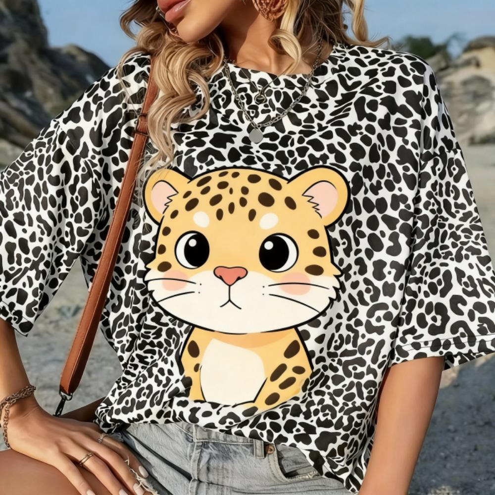 

Летняя Европа и Америка Животный Леопардовый Принт Детская Футболка Мальчика Короткий Рукав Повседневная С Круглым Вырезом Топы Девочки Ретро Мода Детская Одежда 100