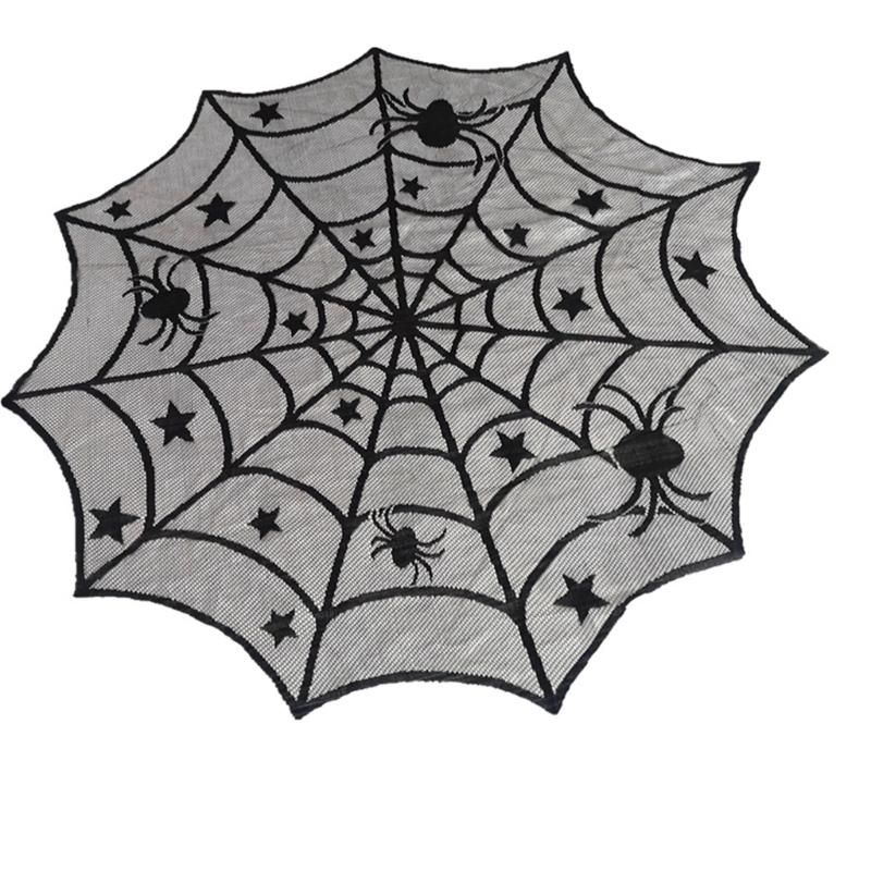 Black Circulars Table Cover Tabletop with Unique Spiderweb Pattern for Modern Dining  Table Toppers Home Textiles