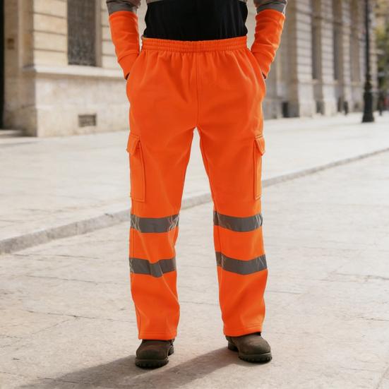 Work Pants Elastic Waist Tear-Resistant Double-Layer Reflective Strips Fabric High-Visibility Safety Pants Heavy-duty Workwear
