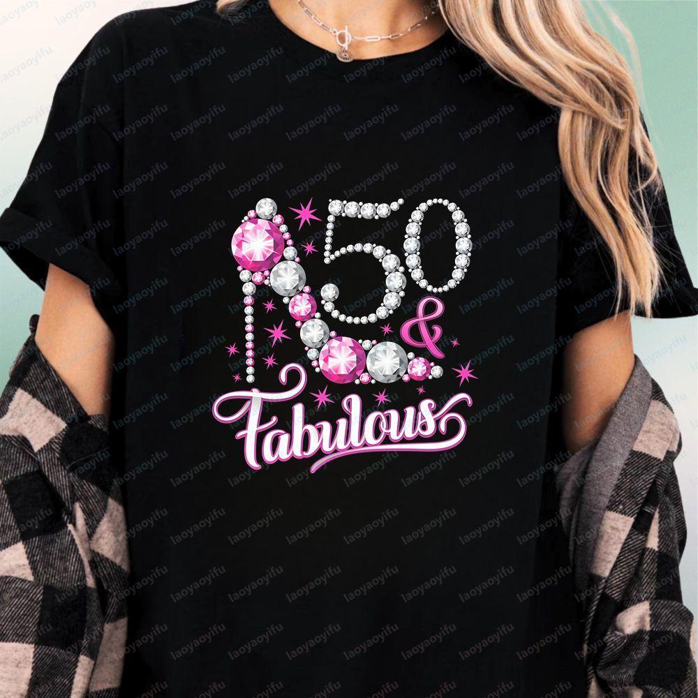 50. Geburtstag für WoUnisex Fifty and Fabulous WoUnisexs T-Shirt für Erwachsene, humorvolles, modisches T-Shirt für Unisex und WoUnisex