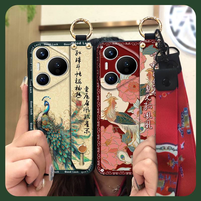 Durable For Mom Phone Case For Huawei P70 Pro/Pura 70 Pro+ Chinese Style Ring Silicone Protective Elderly Lady Lanyard