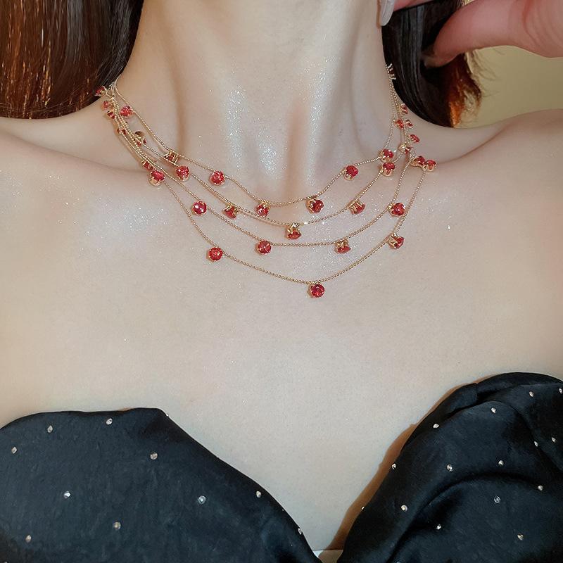 Wind Gypsy Star Round Zircon Multi-layer Stacked Necklace Niche Clavicle Necklace