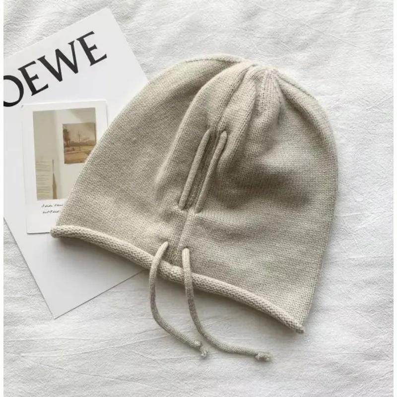 Drawstring Baggy Slouchy Beanies For Women Fashion Skullies Cap Autumn Winter Warm Pile Hat Kpop Solid Color Woolen Bonnet