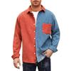 Mens Shacket Patchwork Long Sleeve Button Down Corduroy Shirts For Men
