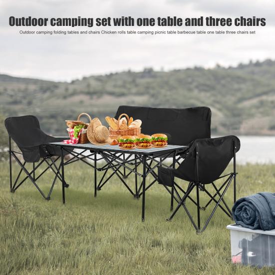Folding Table Chair 4Pcs Set with 1 Sofa 2 Single Chairs Table, Portable Lightweight Camping Collapsible and Chair, Heavy Duty Lawn for Outdoor,