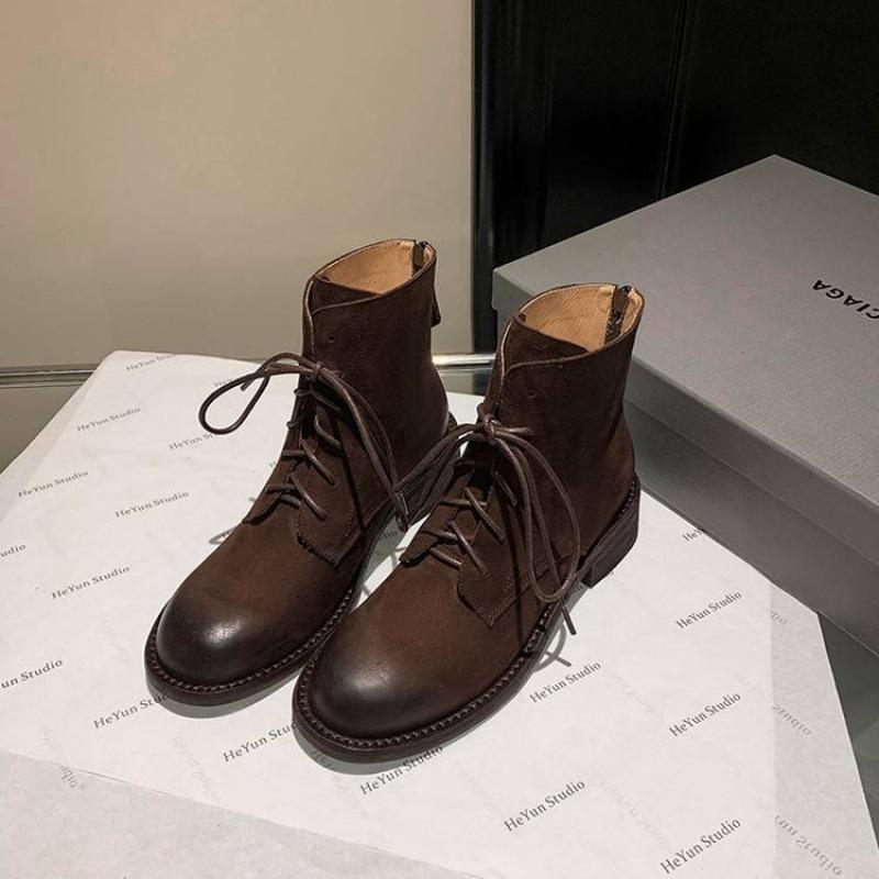 Autumn and winter leather knight boots rear zipper middle heel round head cowhide medium boots new thick-soled large-size women's leather boots