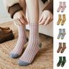 5Pairs Patchwork Checkered Cotton Socks Elastic Grids Socks Cozy Women Tube Sock  Gift