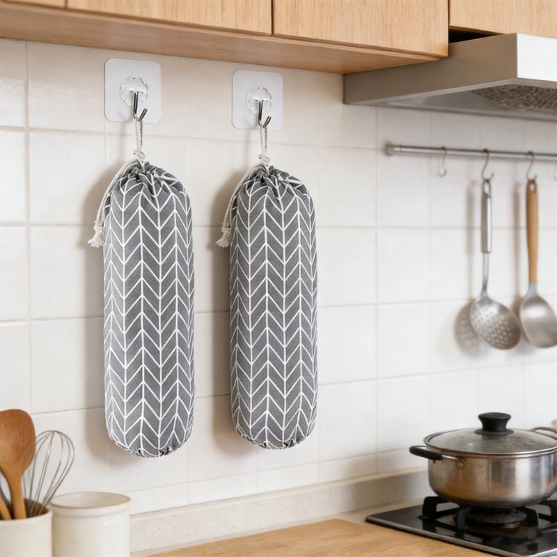 Cotton Linen Wall Hanging Trash Bag Dispenser For Kitchen Bathroom Garage Storage Sturdy And Tear Resistant