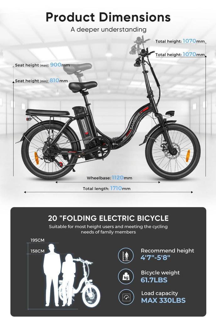 2026 Rower Elektryczny Samebike CY20 Składany Rower Elektryczny Silnik 350W Bateria 36V 12AH Wyjmowana Bateria 20" Zewnętrzny Fat E-bike dla Dorosłych.