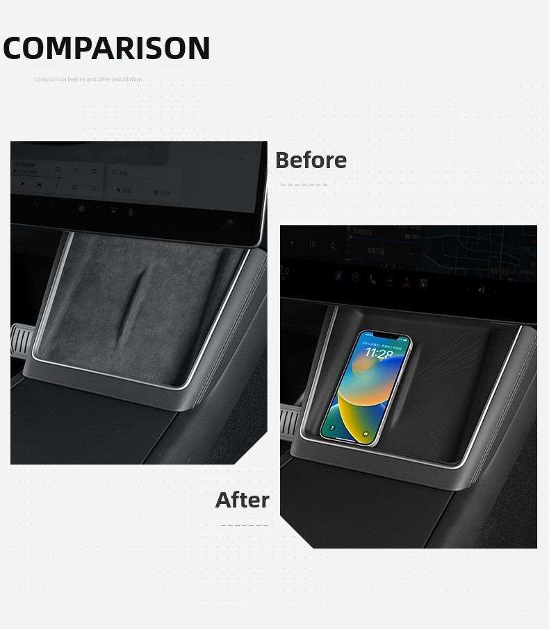 For Tesla New Model Y LAUNCH 2025 Juniper 2026 Wireless Charge Pad Plaid Center Console Charging Station Mat Silicone Protector