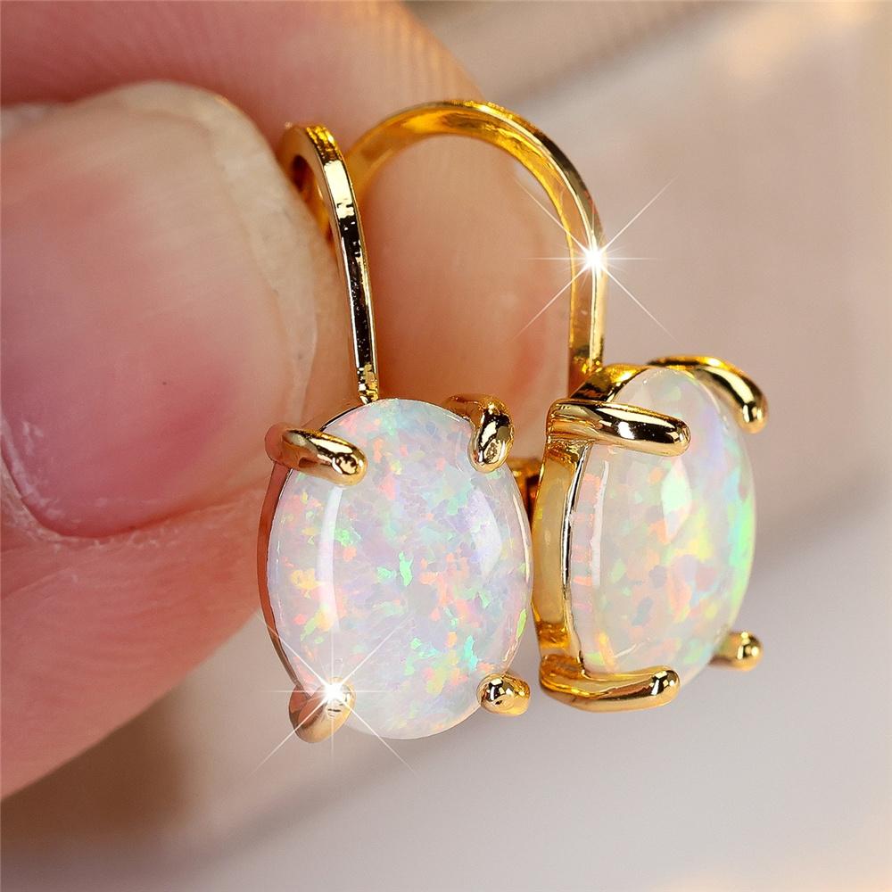 Luksusowe Fioletowo-Niebieskie Białe Opalowe Owalne Kamienie Kolczyki Koła Dla Kobiet Vintage Damskie Srebrny Złoty Kolor Biżuteria Ślubna