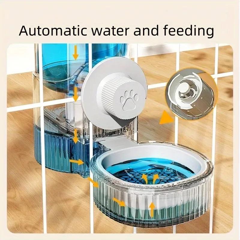 Hanging Automatic Pet Feeder Water Dispenser, Gravity Cat Feeder Waterer Set with Bowl Container for Pet Cage