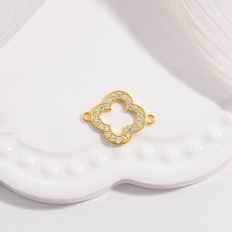 Fine 925 Sterling Silver Zircon Gold Plated Charm Clover Connector for Jewelry Necklace Bracelet Making