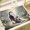 1Pcs Rubber Drying Mat With Kitten Print For Coffee Shop Restaurant Kitchen Carpet Tableware Durable Diatom Mud Table Mat Pet Mat Coffeeware