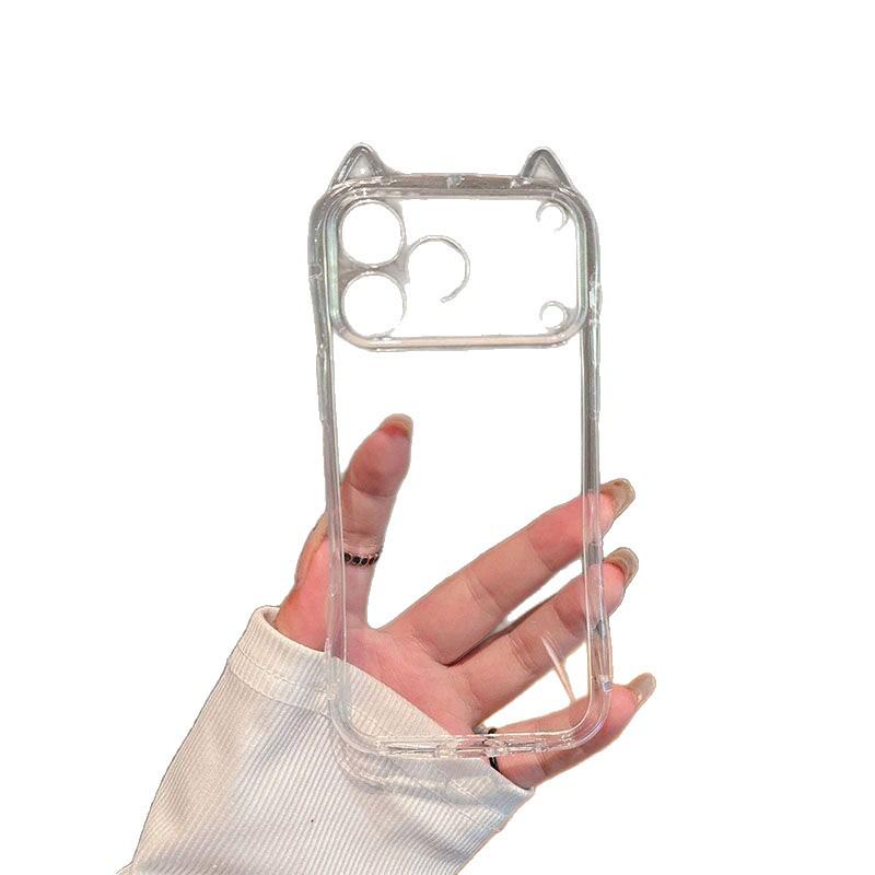 Transparent Cat Ear Phone Case for iPhone 17, 16 Pro Max, 15 Pro, 14/13