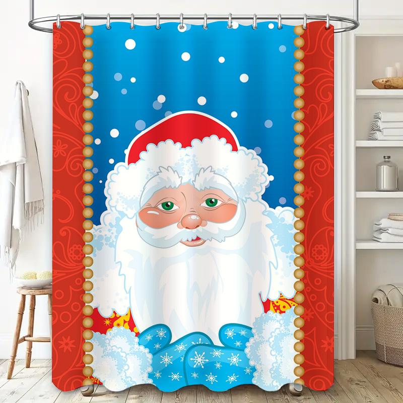 Tu Santa Claus Shower Curtain Christmas Bathroom Decor Festive Holiday Xmas Pattern Waterproof Fabric Shower Liner