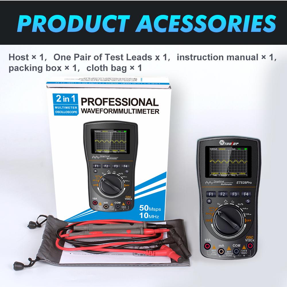 

TOOLTOP ET828Pro 10MHz Handheld Digital Oscilloscope 50Msps Automatic True RMS Multimeter AC 565V High Voltage Oscilloscope