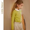 T-shirt in Cotone Colorblock con Scollo a Revers e Maniche Lunghe per Ragazze Piccole e Ingenue