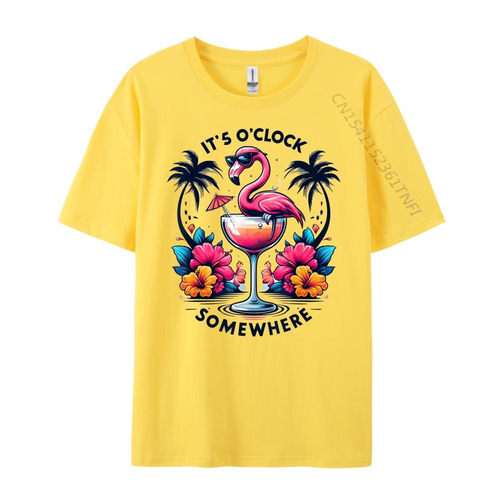 Its 5 OClock Somewhere Flamingo Beach Vacation Drinking 3d Printed T Shirts Youth Anime Street
