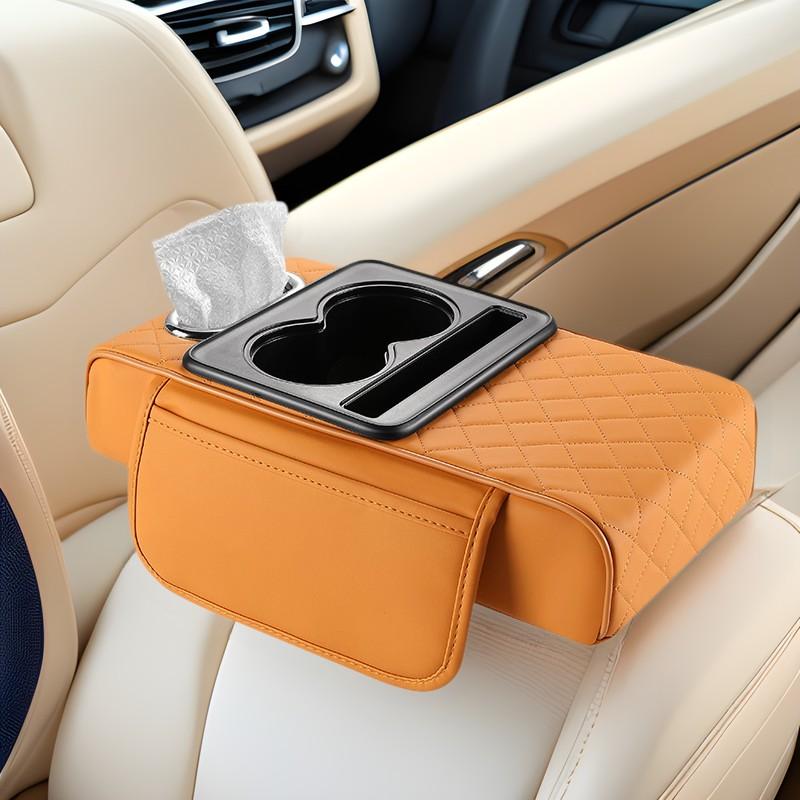 Universal Car Center Console Armrest Pad With Tissue Box Holder Cup Storage Pocket Elevator Cushion