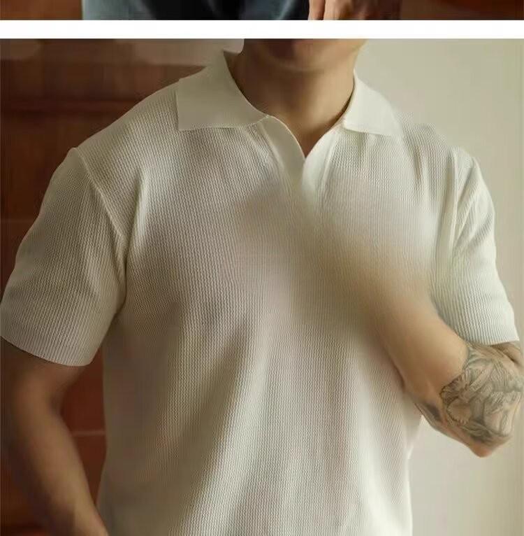 Men's Summer Ice Silk Knitted Slim Fit Polo Shirt - Short Sleeve, Pure Color, Casual Lapel T-shirt