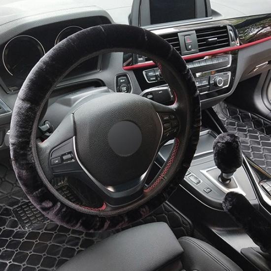 Universal Steering-wheel Plush Leopard Car Steering Wheel Covers Winter Fur Hand Brake Gear Cover Set Car Interior