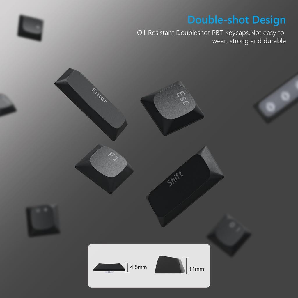 Womier Low Profile Shine-Through Keycaps, PBT Keyboard Keycaps for 60%, 65%, 75%, 80%, and 100% Cherry Gateron MX Switches, Black Backlit