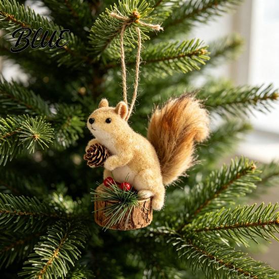 Small Gift for Nature Lovers Christmas Squirrel Ornaments Tree, Cute Felt Plush Woodland with Pine Fluffy Figurine Cone, Hanging Forest Animal