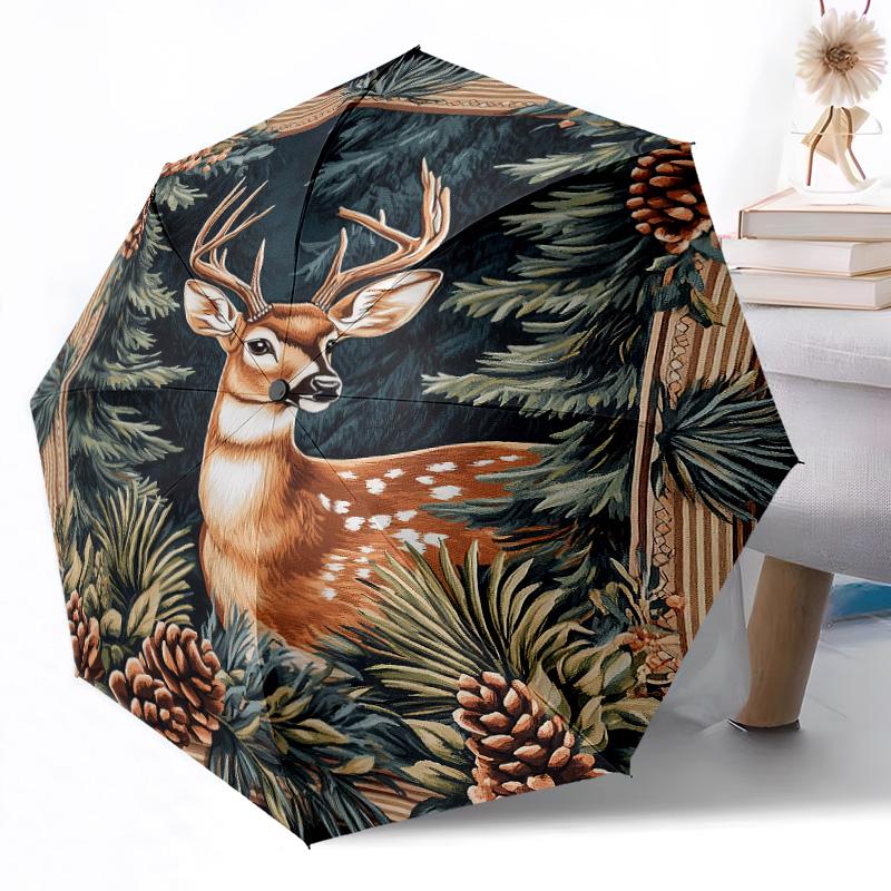 Forest Deer Skull Outdoor Automatic Umbrella Sturdy 8 Rib Durable Plastic Iron Outdoor Daily Use Outdoor Accessory Perfect Gift Friends