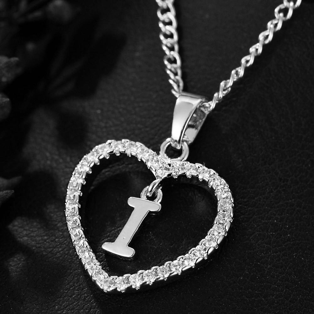Heart Pendant Zircon Letter Necklace - 26 Letters Available