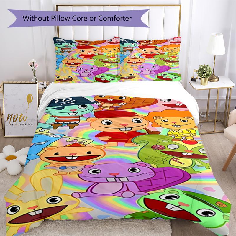 3pcs Happy Tree Friends4 Pattern Bedding Set Duvet Cover Set Includes Duvet Cover &pillowcases, Perfect All Season Bedroom Decoration & Gift