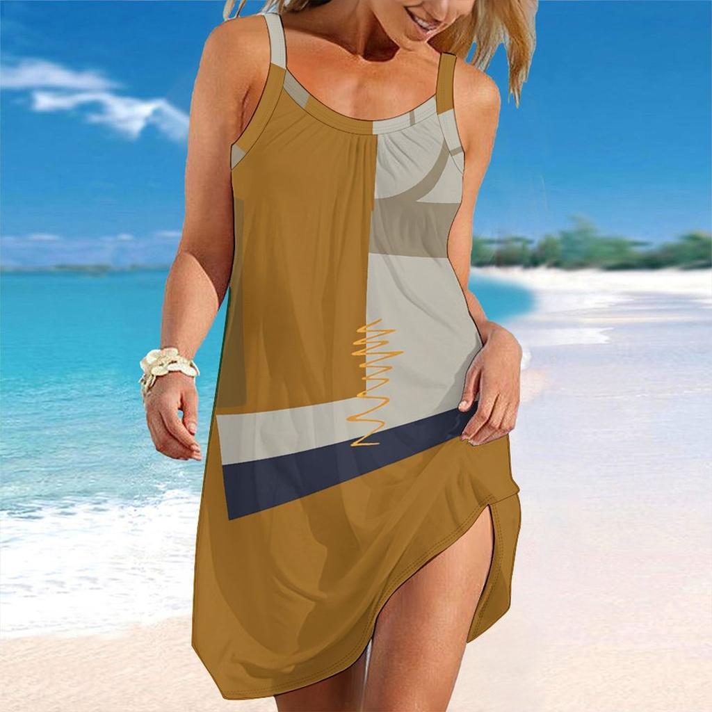 Abito da Spiaggia da Donna Mini Abito Stampa Casual Moderno Senza Maniche Vestibilità Larga Esterno Quotidiano Estate