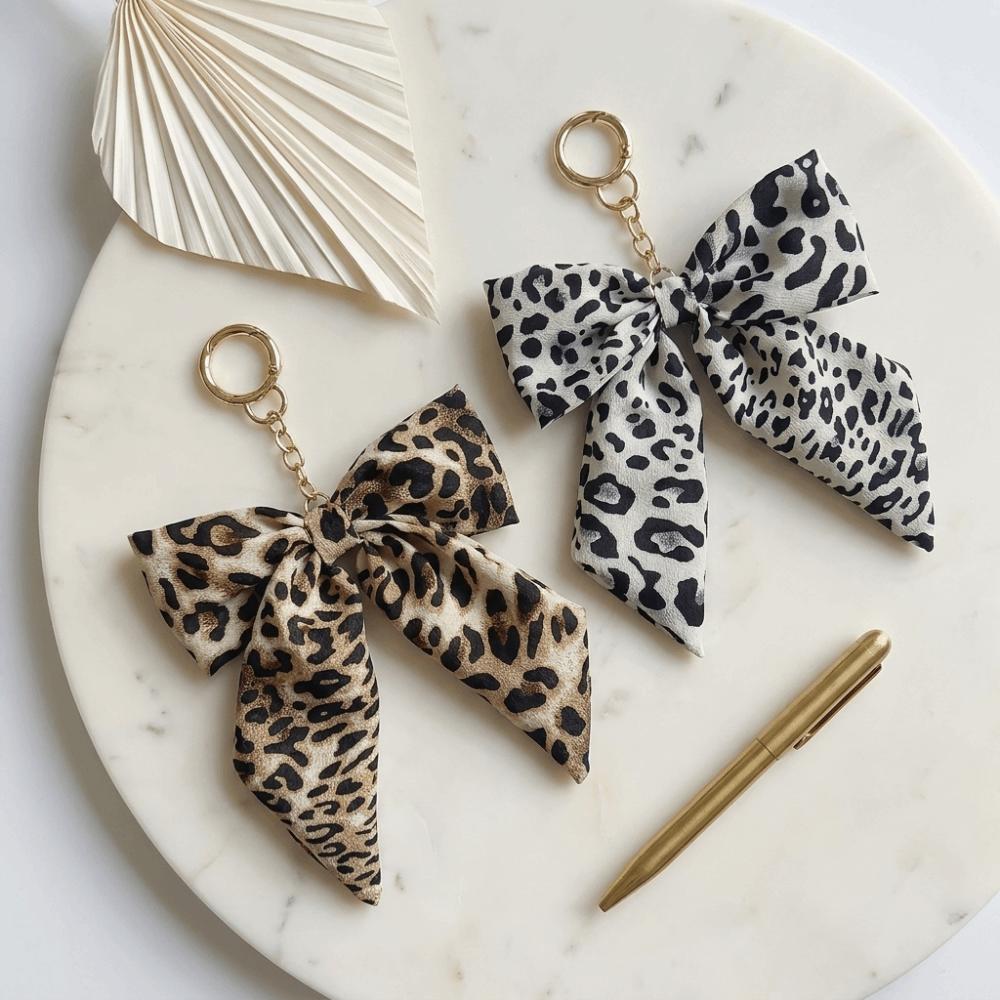 Polyester Leopard Print Keychain Zinc Zinc Zinc Alloy Keyring Accessory Y2K Style Bow Bag Charm Wallets