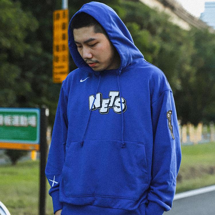 Nike X Kaws NBA City Edition Brooklyn Nets 2023-24 Hooded Sweatshirt Men Tops Lamp-Grass-Blue FB4441-495