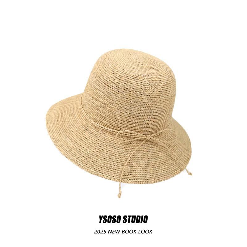 Handwoven Raffia Sun Hat Women Wide Brim Beach Foldable UV Protection 10cm Brim Raffia Hat