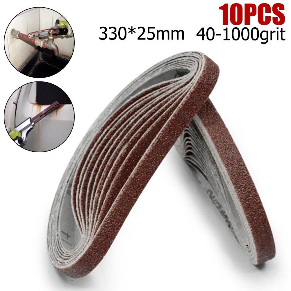 10 Piece Sanding Belt Set 25*330mm Grit 40 to 1000 for Angle Grinder