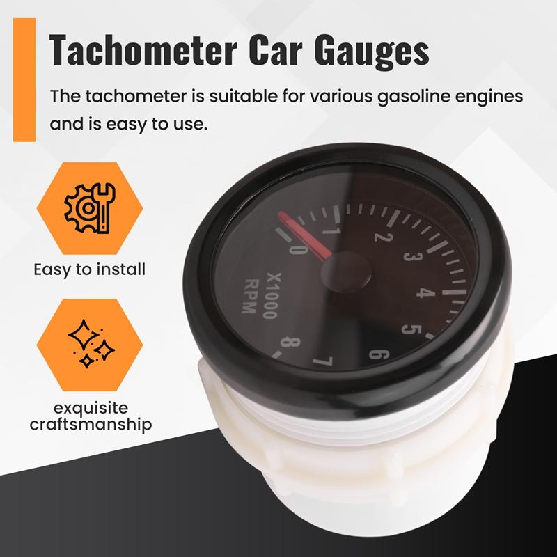 52MM Electrical Tachometer 0-8000 RPM 2Inch RPM Tacho Meter For 2 3 4 5 6 8 Cylinder Gasoline Engine Car Boat Yacht