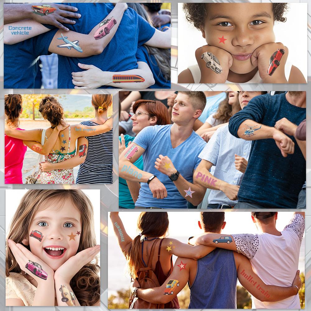 10sheets City Cars Helicopter Bullet Train Tattoo Stickers For Face Body Temporary Waterproof Tattoo Stickers DIY Creative Gifts