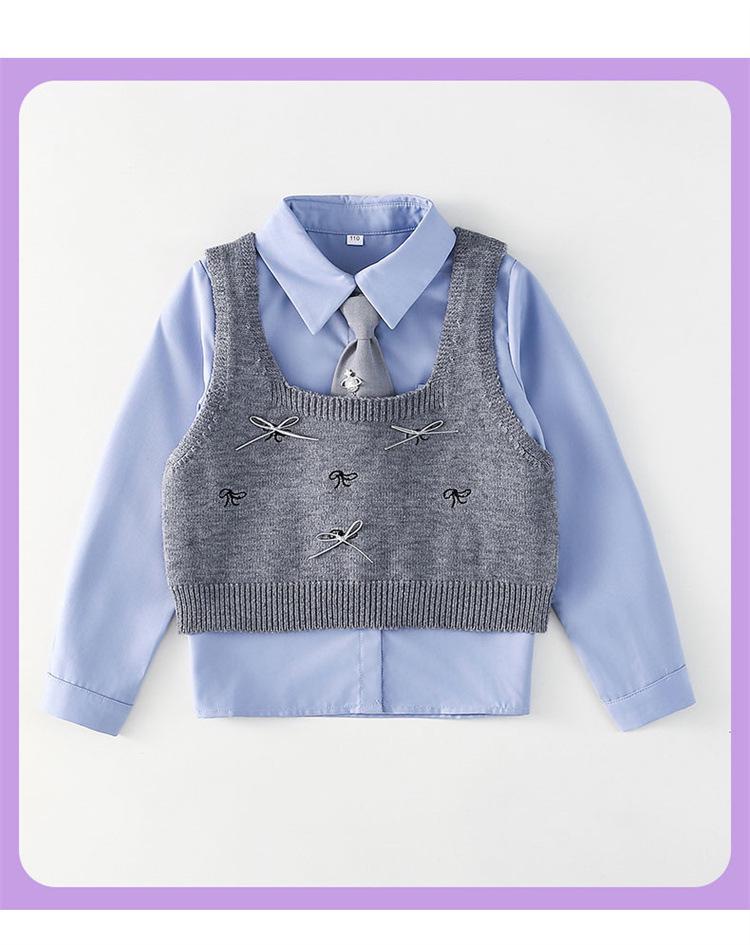 Girls' Autumn 2025 Academy Style: Bowknot Vest, Knit Vest & Pleated Skirt Set