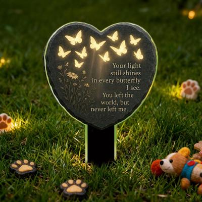 Décorations de tombe en forme de cœur en acrylique avec piquet fleur papillon Ornement commémoratif de cimetière pour jardin extérieur Pierre tombale Souvenir