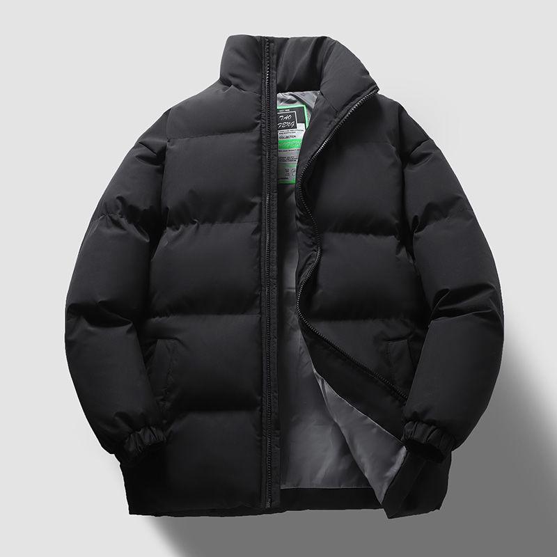 

Unisex Solid Color Cotton Padded Winter Jacket - Trendy Loose Fit with Stand Collar for Warmth XL чорний