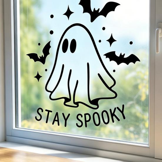 xiaobudian Halloween Cartoon Ghost Window Cling, Waterproof Bat Static Glass Sticker, Removable No Adhesive Sticker for Holiday Party