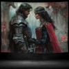 2D Dark Fantasy Knight and Lady Love Tapestry Medieval Gothic Art Wall Decor Cloth for Home & Bedroom