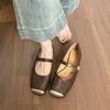 Square head shallow mouth Mary Jane shoes with flat sole single shoes women's soft sole