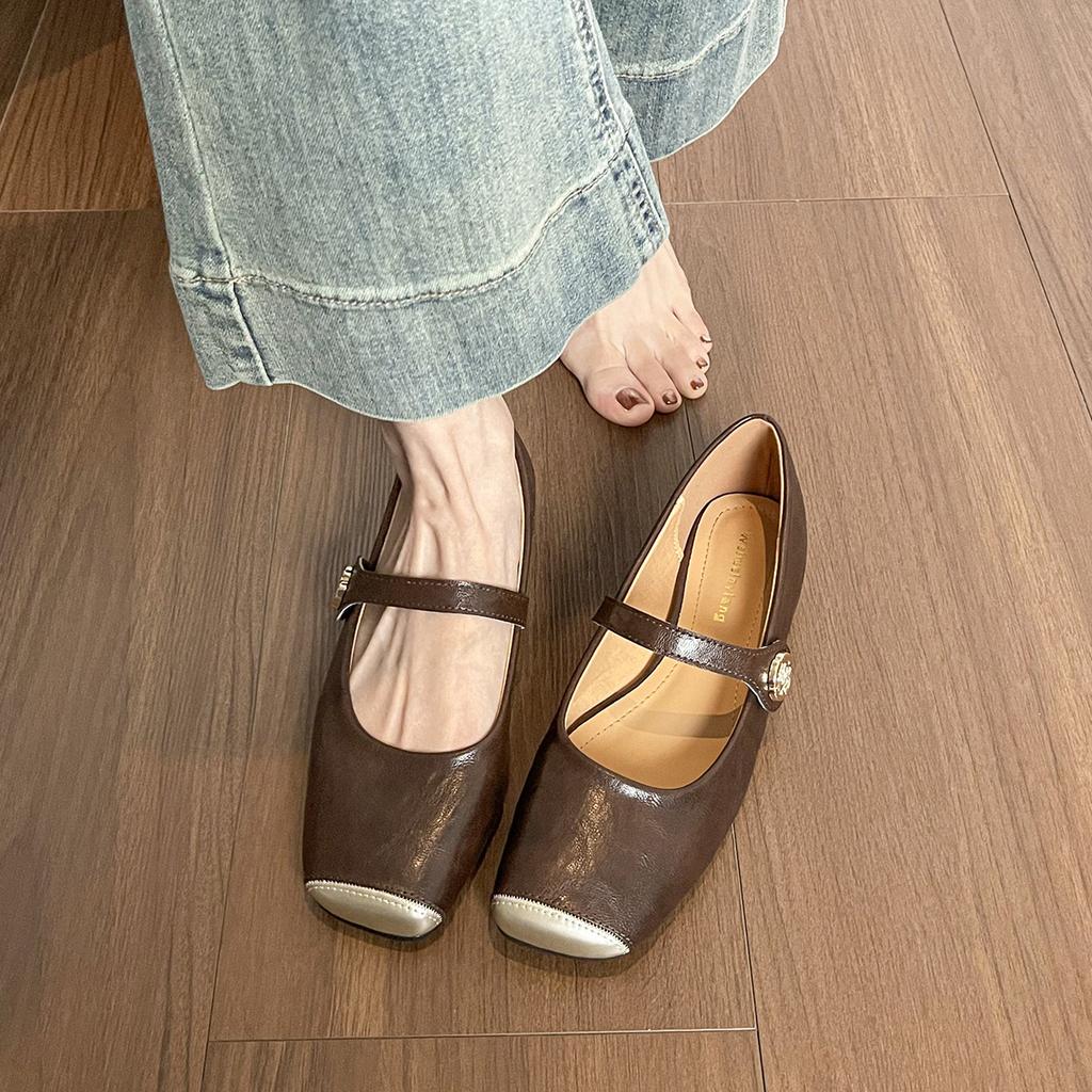 Square head shallow mouth Mary Jane shoes with flat sole single shoes women's soft sole