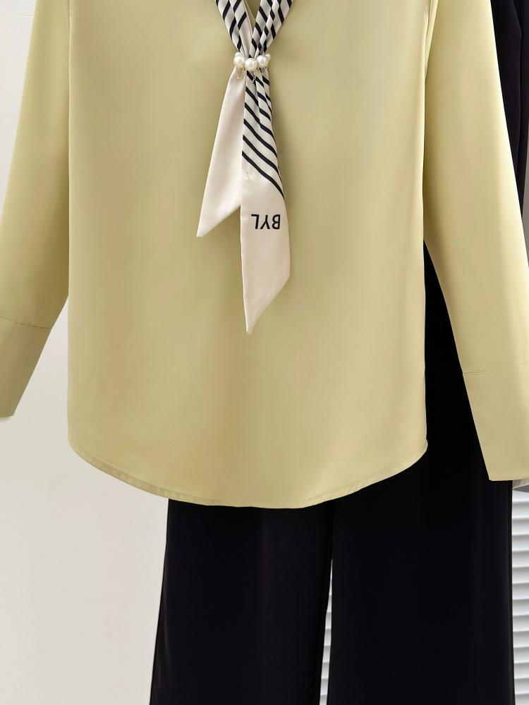 Women's Satin Long Sleeve Ribbon Shirt - French Chic 2025 Autumn Collection