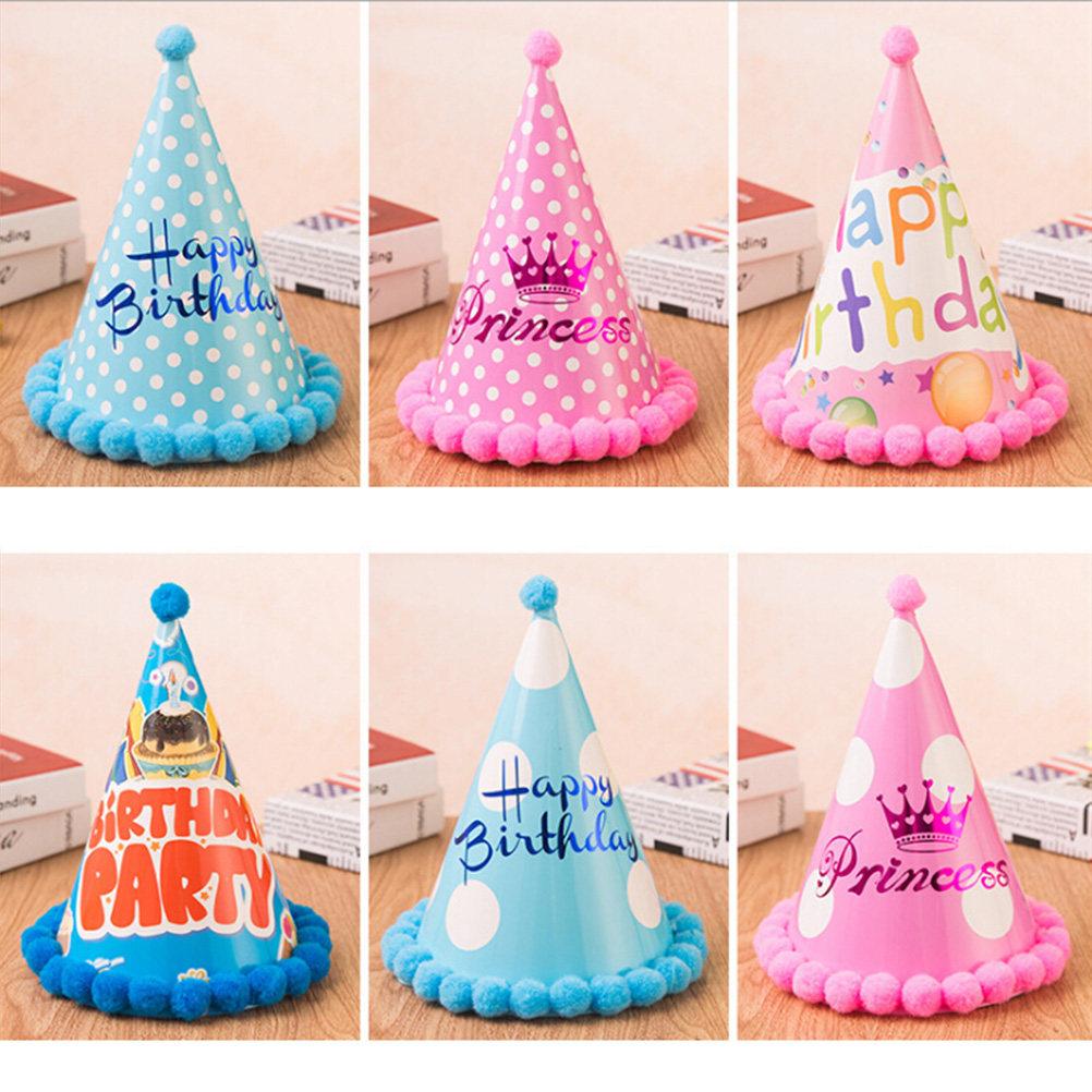 12pcs Cake Birthday Party Cone Hats with Pom Poms for Adults (Princess Star)
