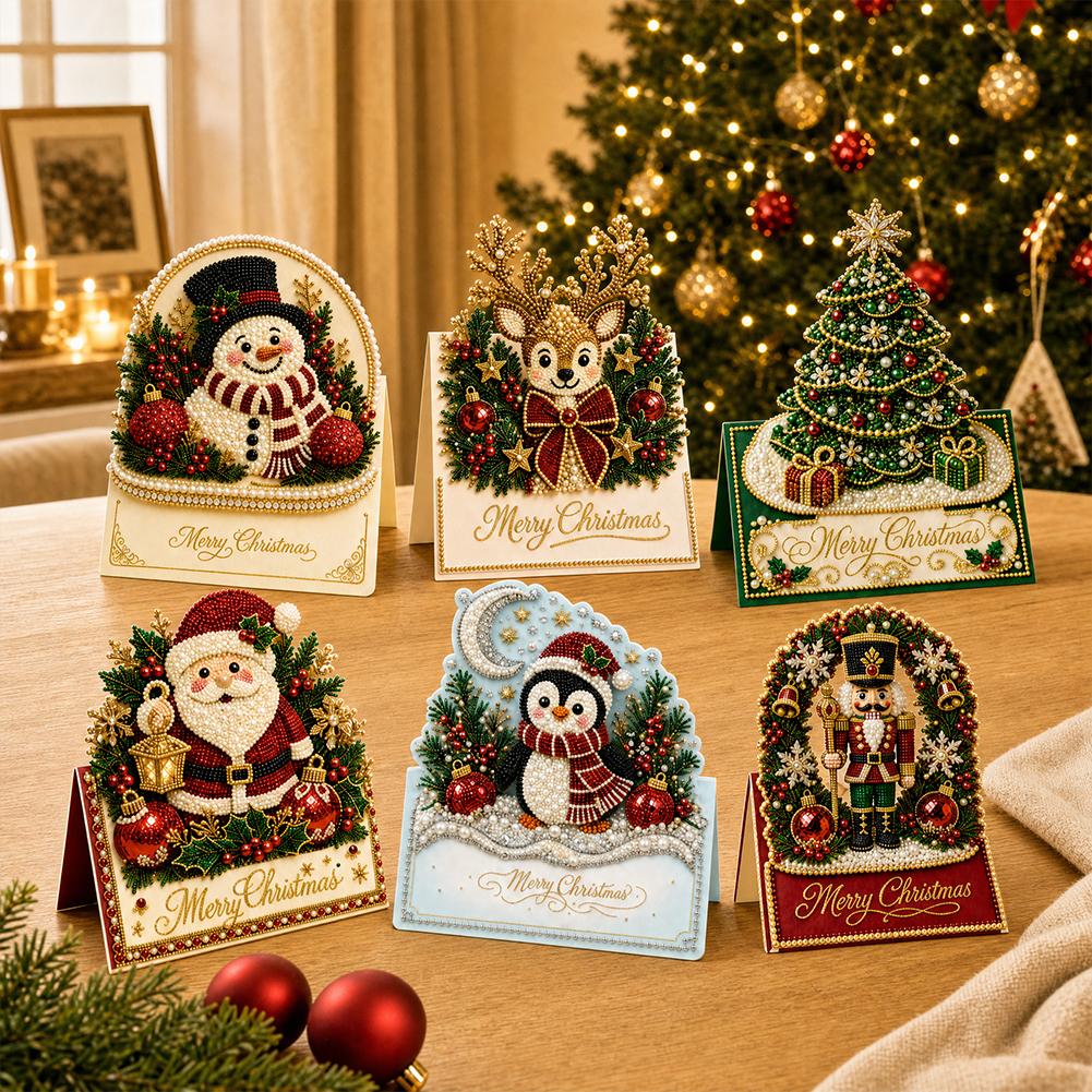 DIY Diamond-Painted Paper Christmas/Angel/Castle Pattern Greeting Cards and Postcards, Christmas Gifts