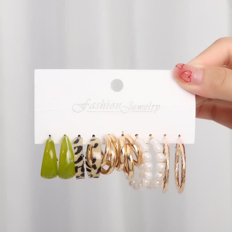 European and American Geometric Metal Hoop Earrings Set